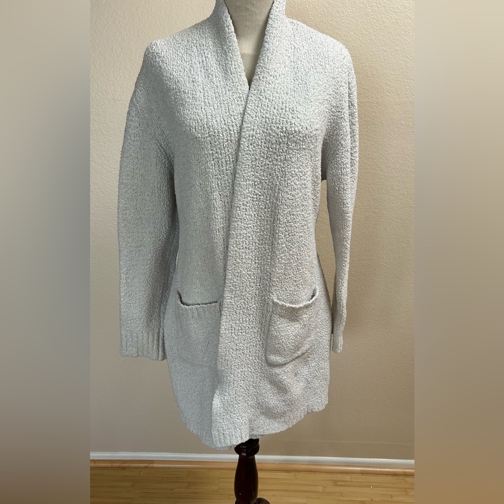 SKIMS Cozy Bouclé Robe - Women’s Size S/M - Light Gray White Belted Knit Robe